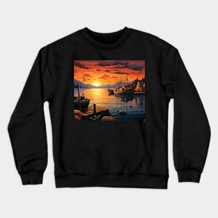 Twilight Marina - Fishing Boats at Dusk Crewneck Sweatshirt